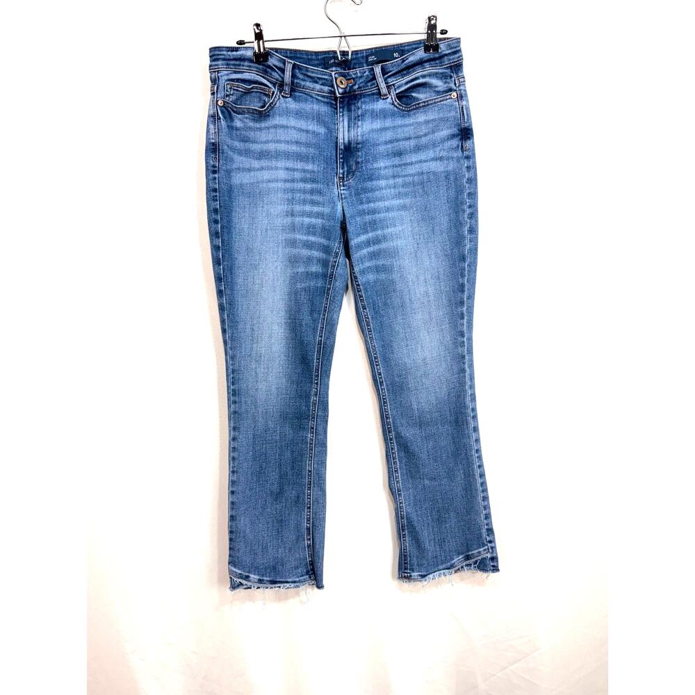 J. Jill Demi Boot-cut blue denim ankle jeans 5 pocket raw curved hem Sz 10